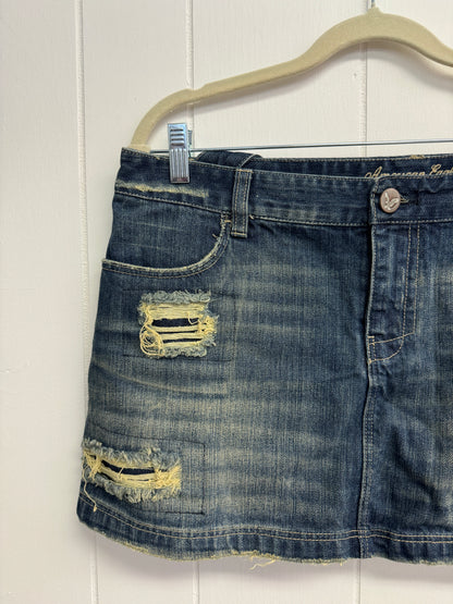 12/L Y2k Faded Denim Micro Mini