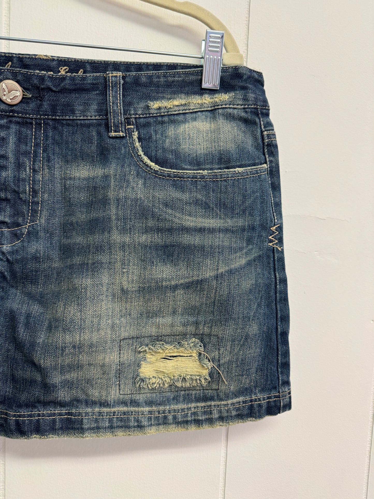 12/L Y2k Faded Denim Micro Mini