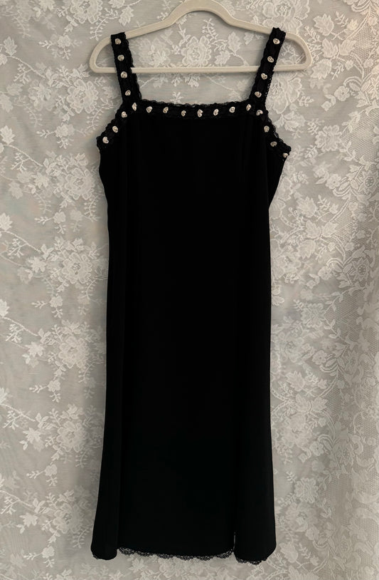 M Vintage Black Midi Dress with White Rosette