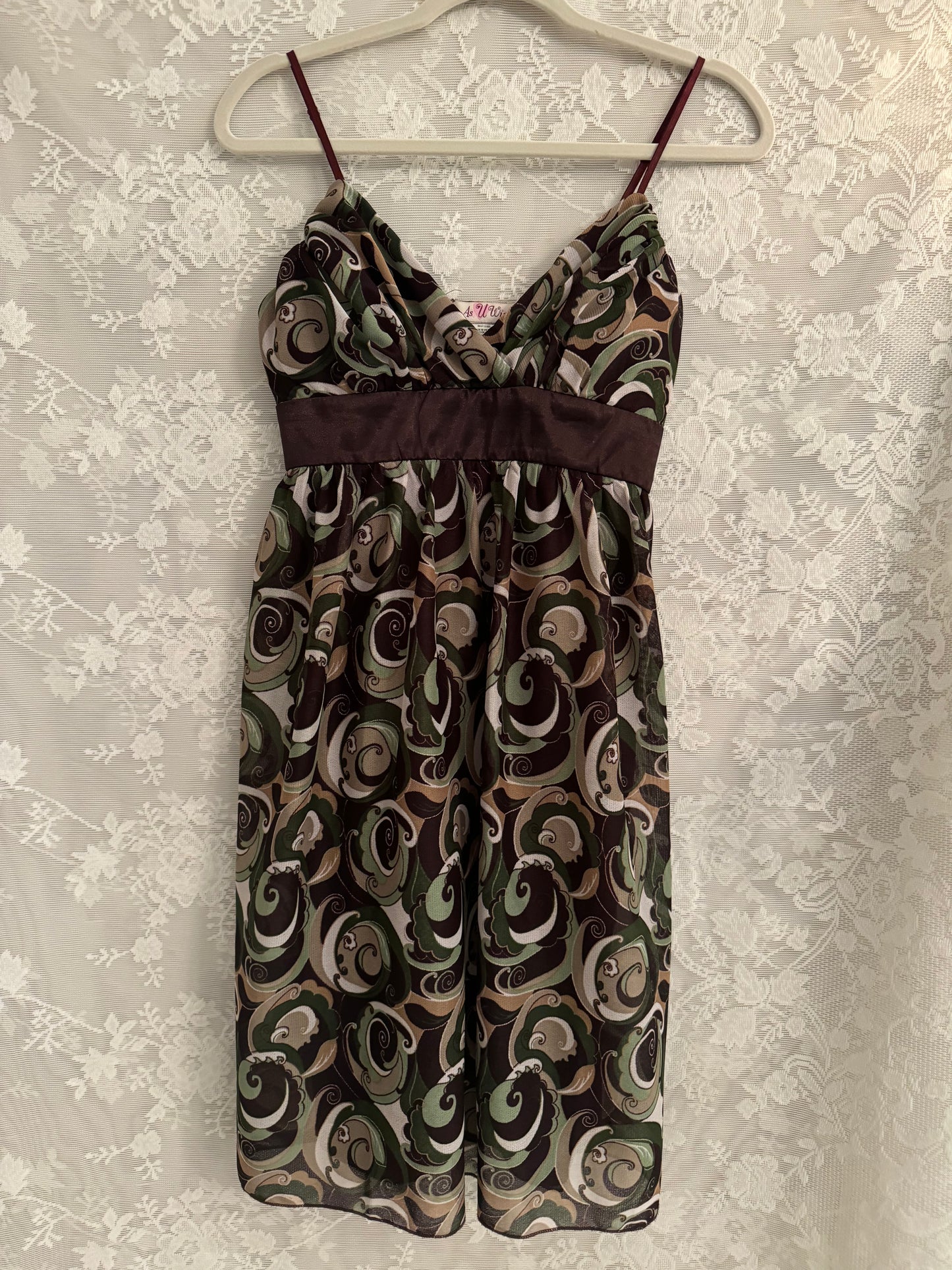 M Y2k Green/Brown Swirl Dress