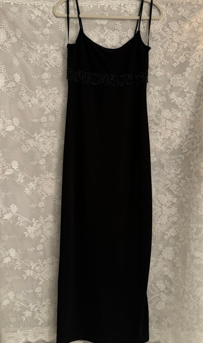 M Y2k Black Bead Fringe Maxi Dress