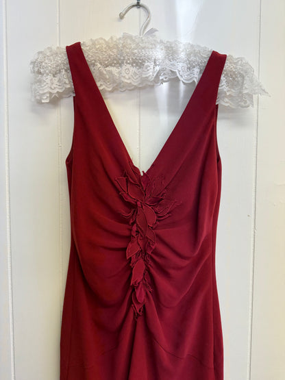 XS Y2k BCBG Red Ruffle Midi Dress