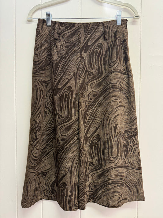 S 90s/Y2k Brown Swirl Midi Skirt