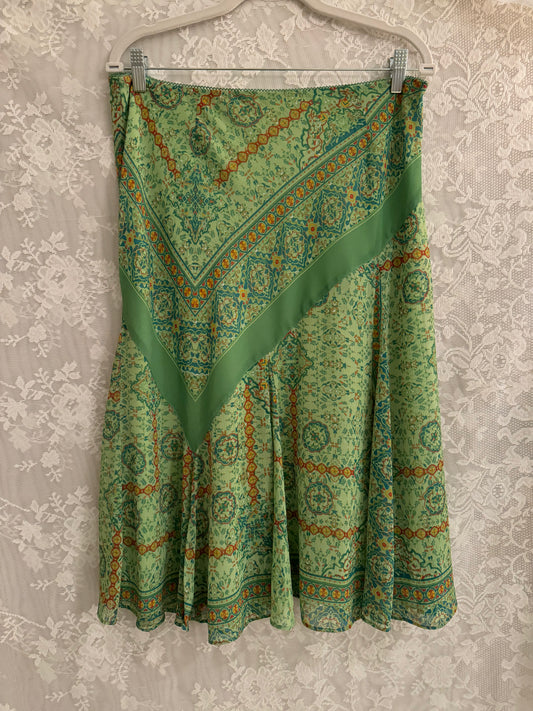 S/M Y2k Green Printed Midi Skirt