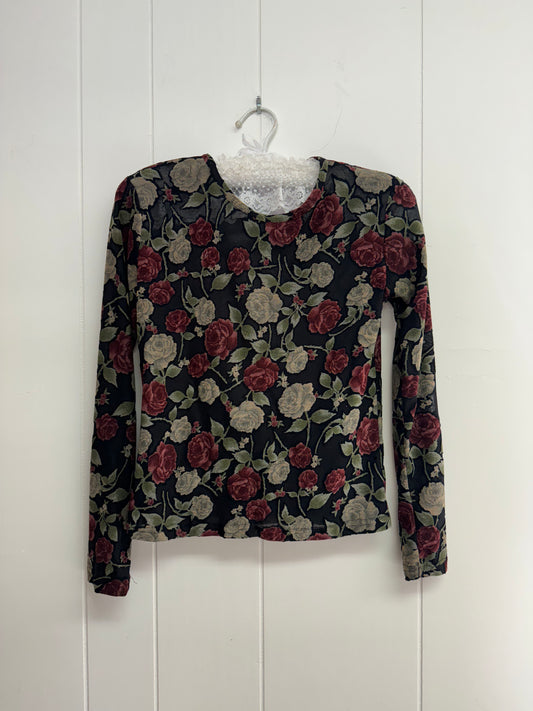 S 90s Semi Sheer Rose Long-sleeve Top