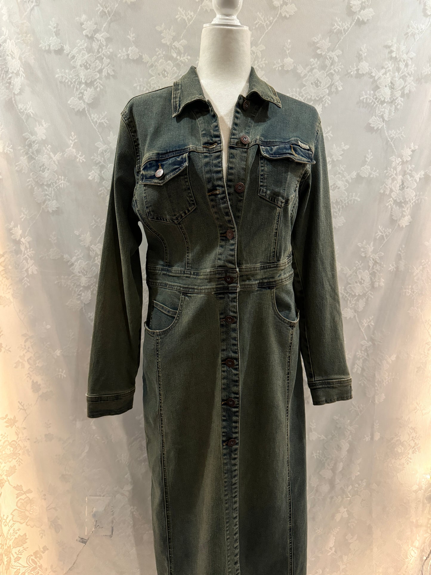 S-L Y2k Distressed Denim Trench