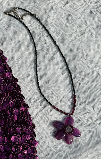 Purple Stone Flower Pendant Necklace