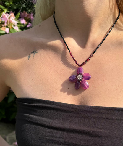 Purple Stone Flower Pendant Necklace