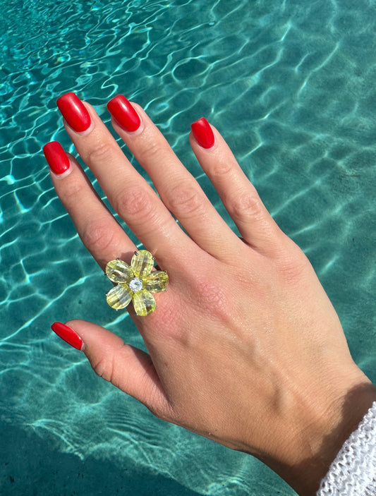 Y2k Green Flower Statement Ring