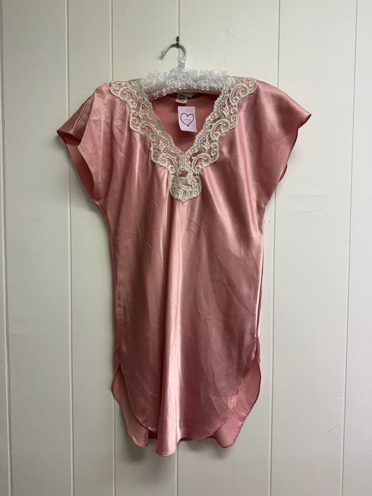 S/M Vintage Pink Satin Short Sleeve Slip- AS IS