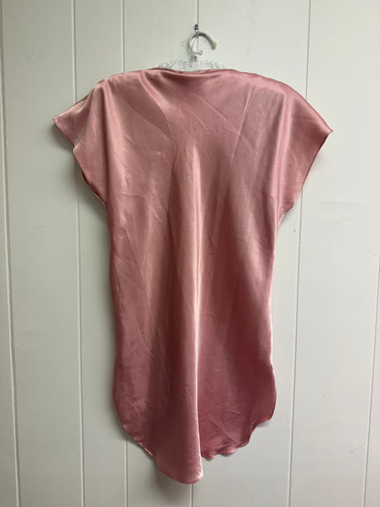 S/M Vintage Pink Satin Short Sleeve Slip- AS IS