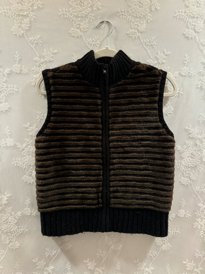 S 90s/Y2k Brown Stripe Furry Vest