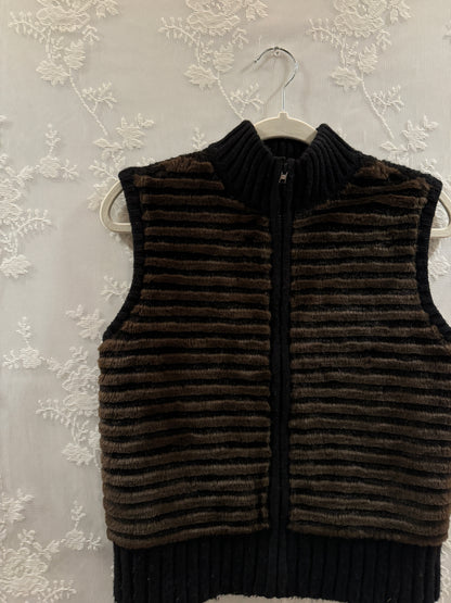 S 90s/Y2k Brown Stripe Furry Vest