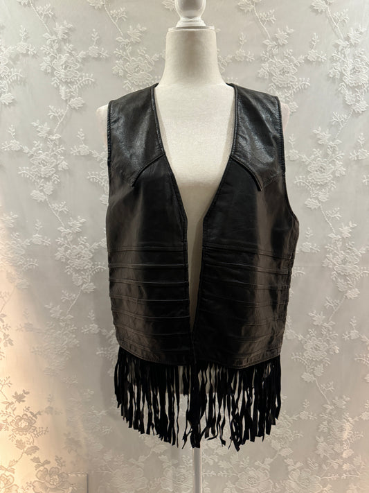 L Vintage Leather Fringe Vest