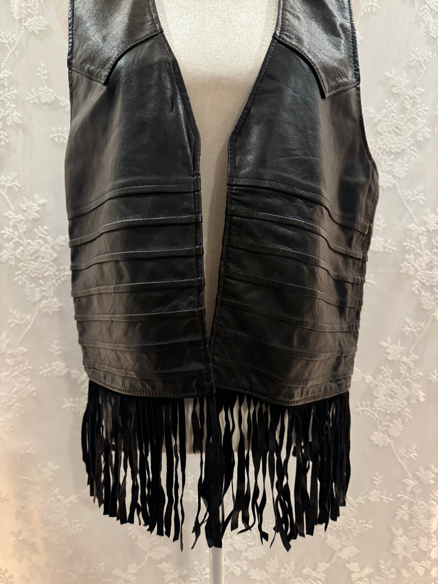 L Vintage Leather Fringe Vest