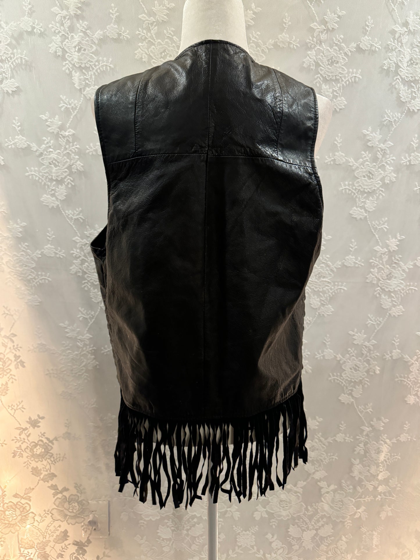 L Vintage Leather Fringe Vest