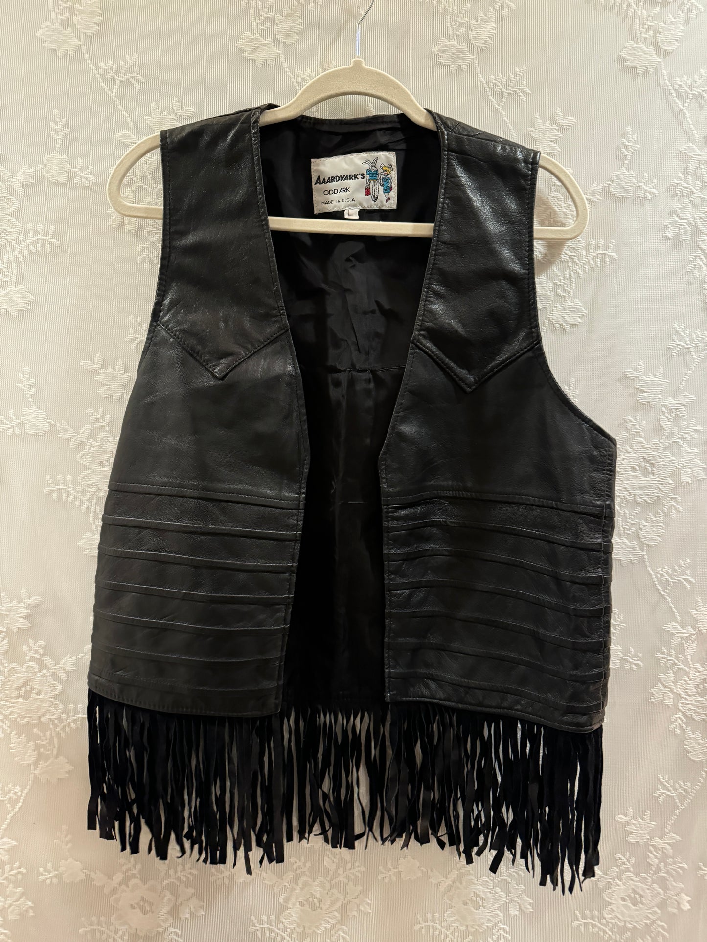 L Vintage Leather Fringe Vest