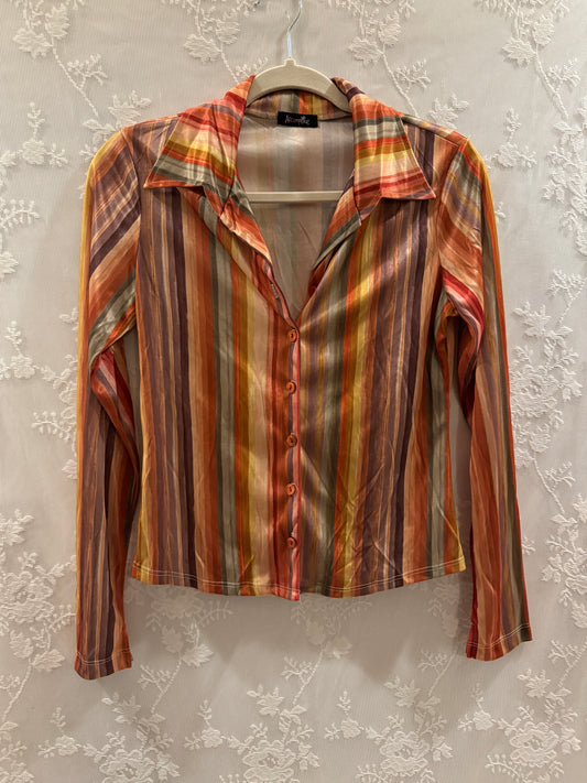 S Y2k Brown Striped Buttondown