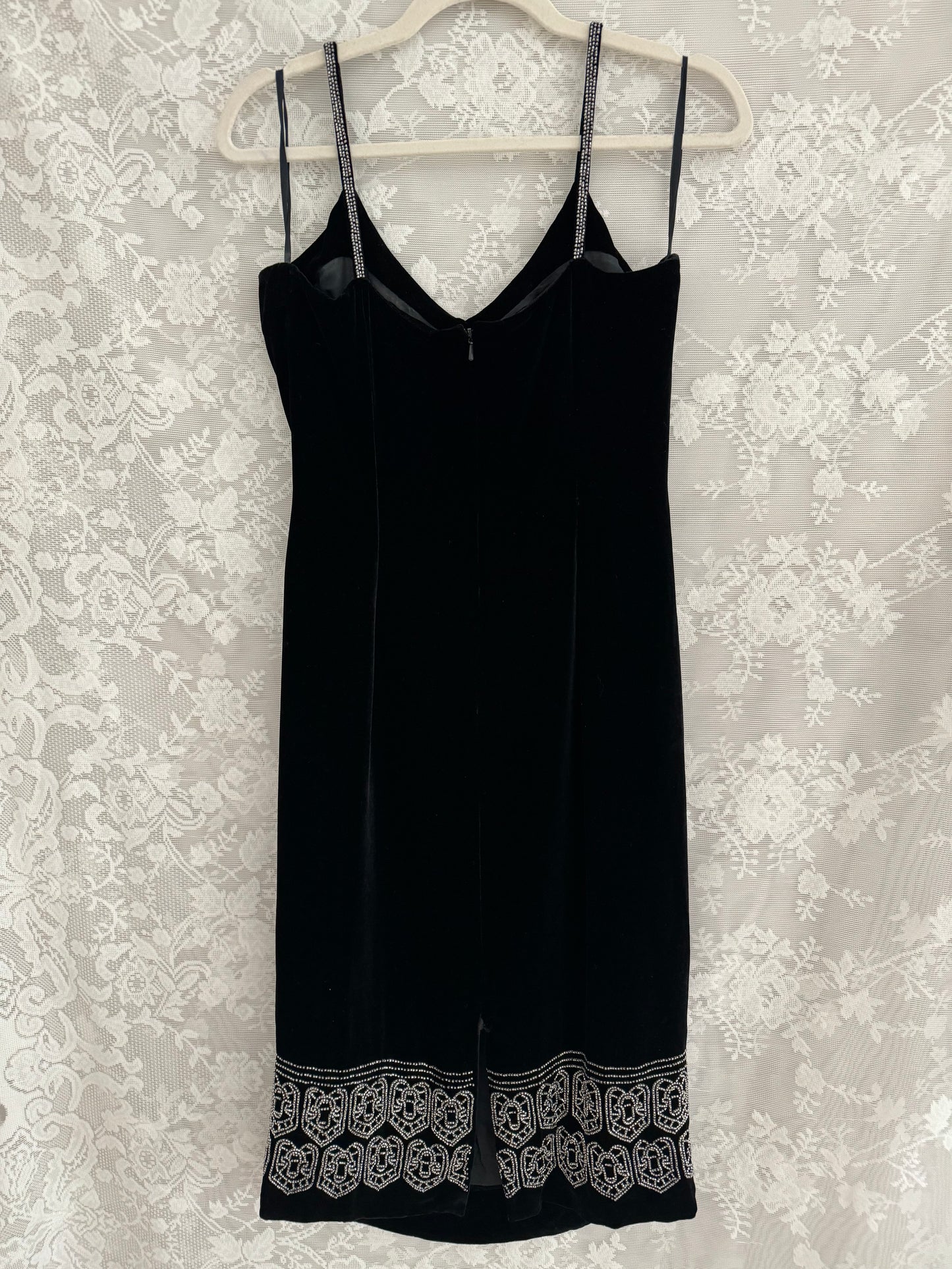 S/M Vintage Velvet Beaded Midi Dress