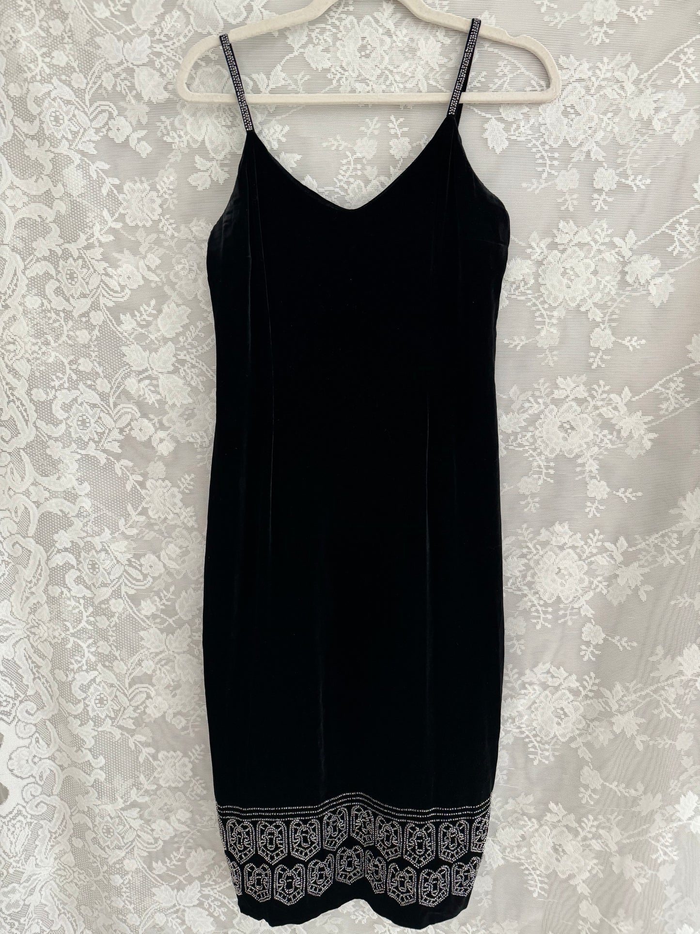 S/M Vintage Velvet Beaded Midi Dress