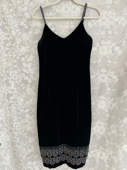 S/M Vintage Velvet Beaded Midi Dress