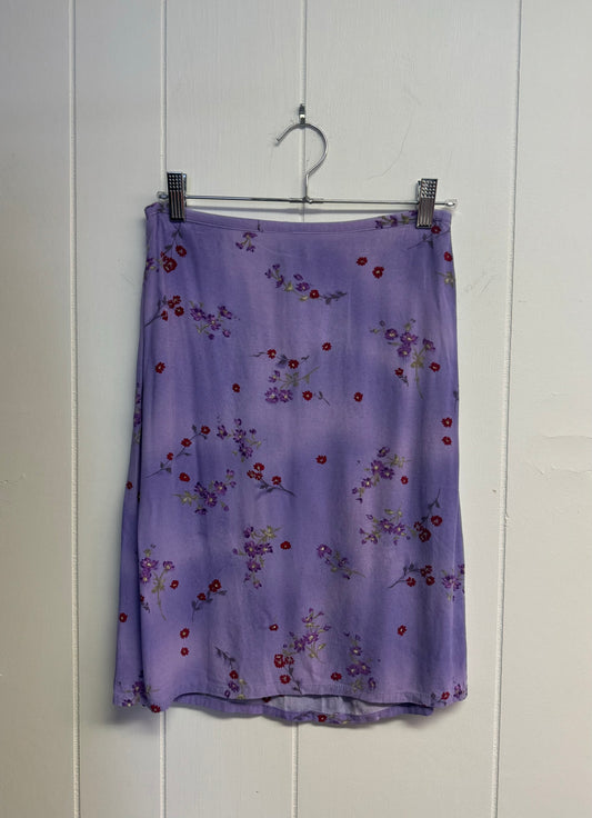 S Vintage/Y2k Purple Floral Midi Skirt