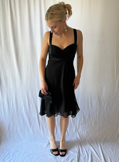 S/M Vintage Black Beaded Midi Dress