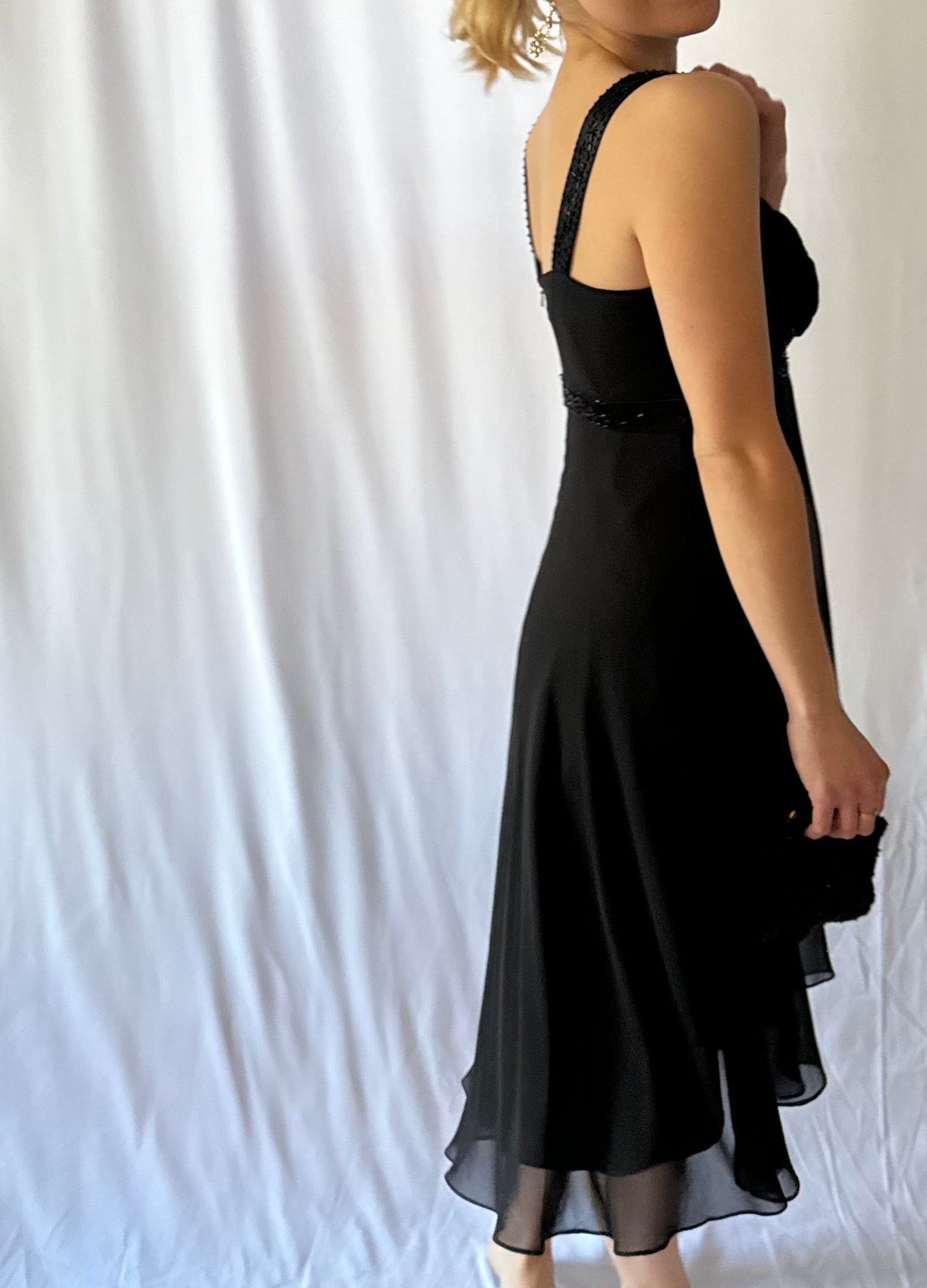 S/M Vintage Black Beaded Midi Dress