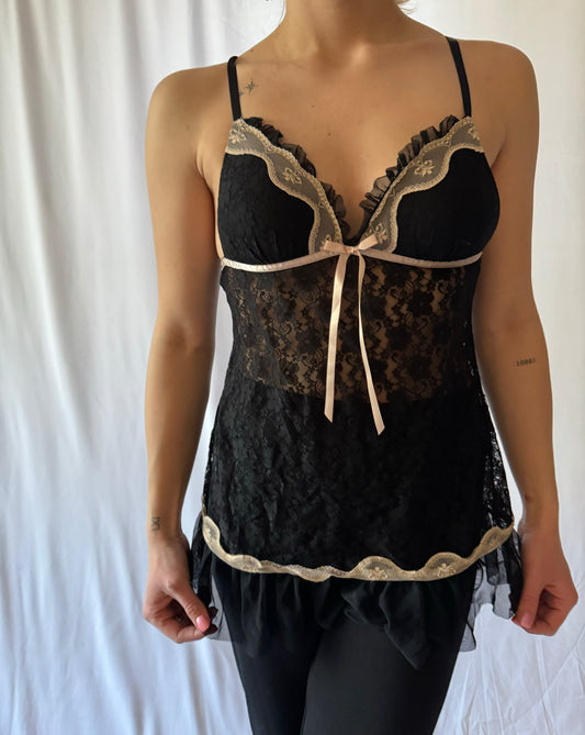 S/M Black Sheer Lace Tank Top