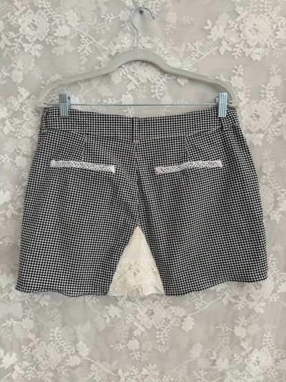 6/M Repurposed Gingham Lace Mini Skirt