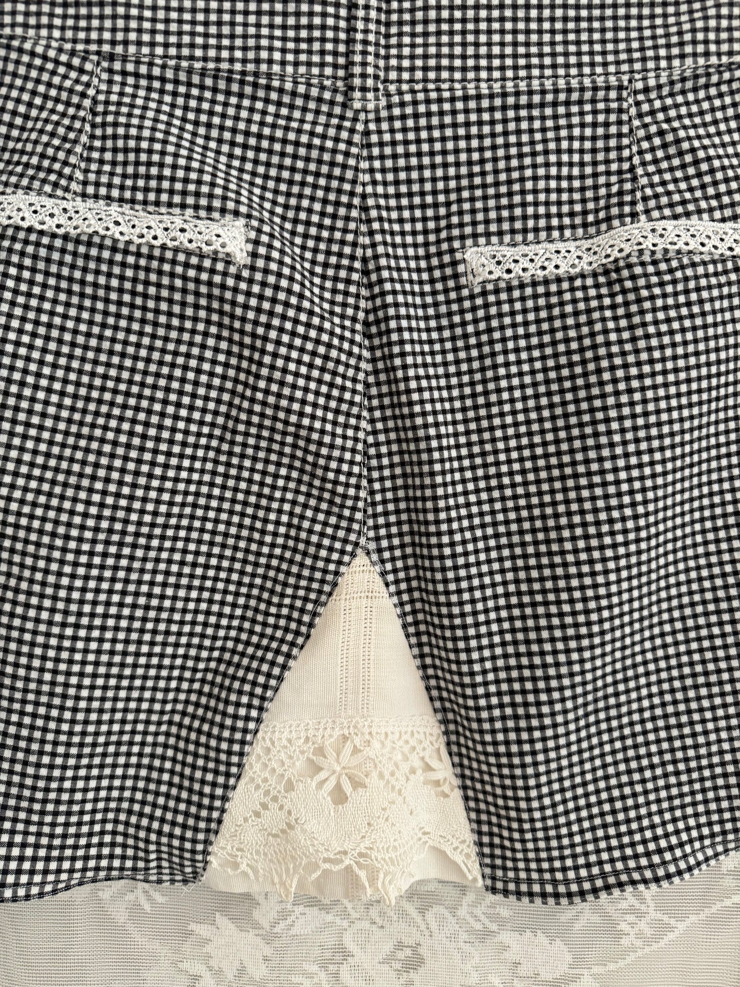 6/M Repurposed Gingham Lace Mini Skirt