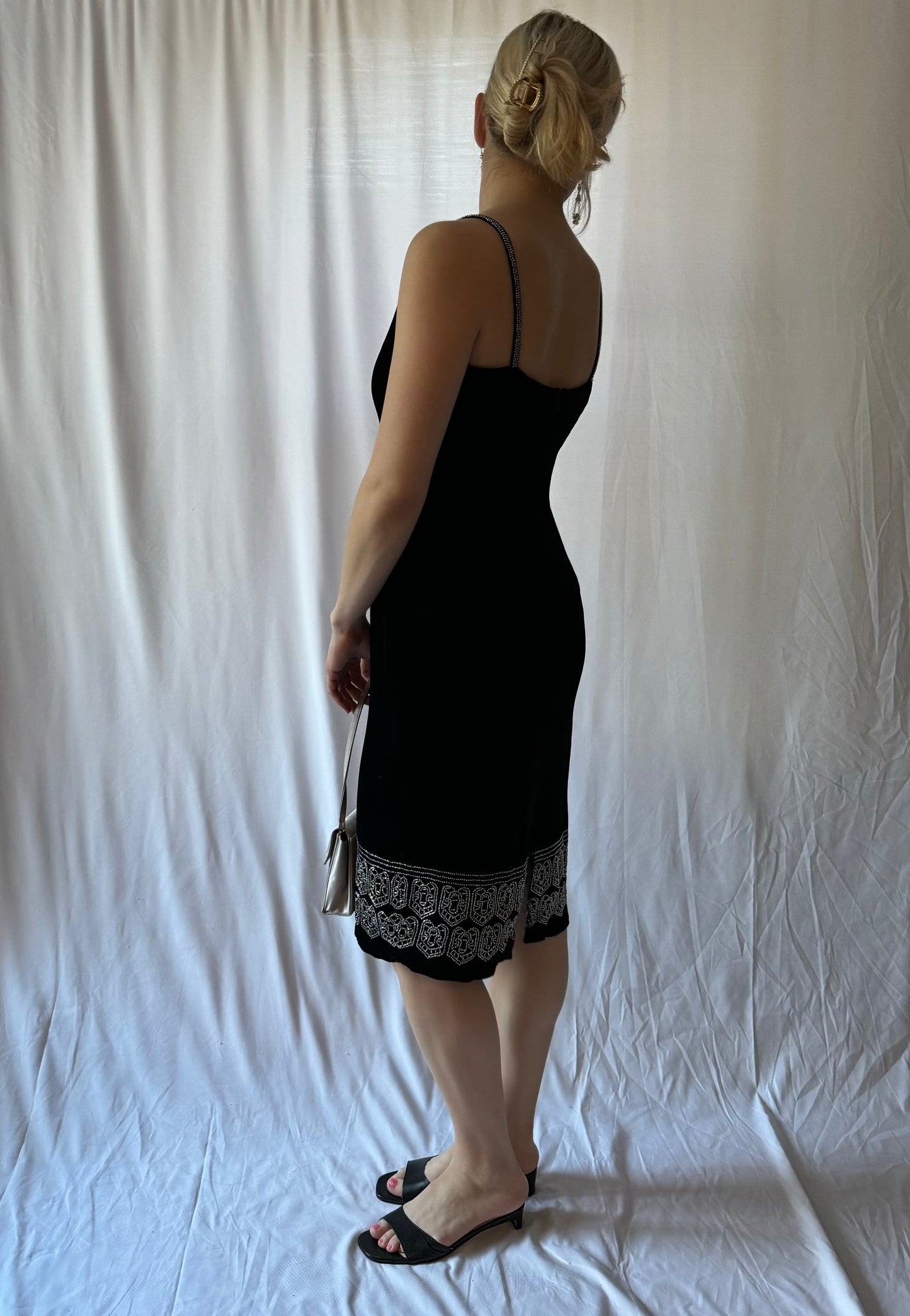 S/M Vintage Velvet Beaded Midi Dress