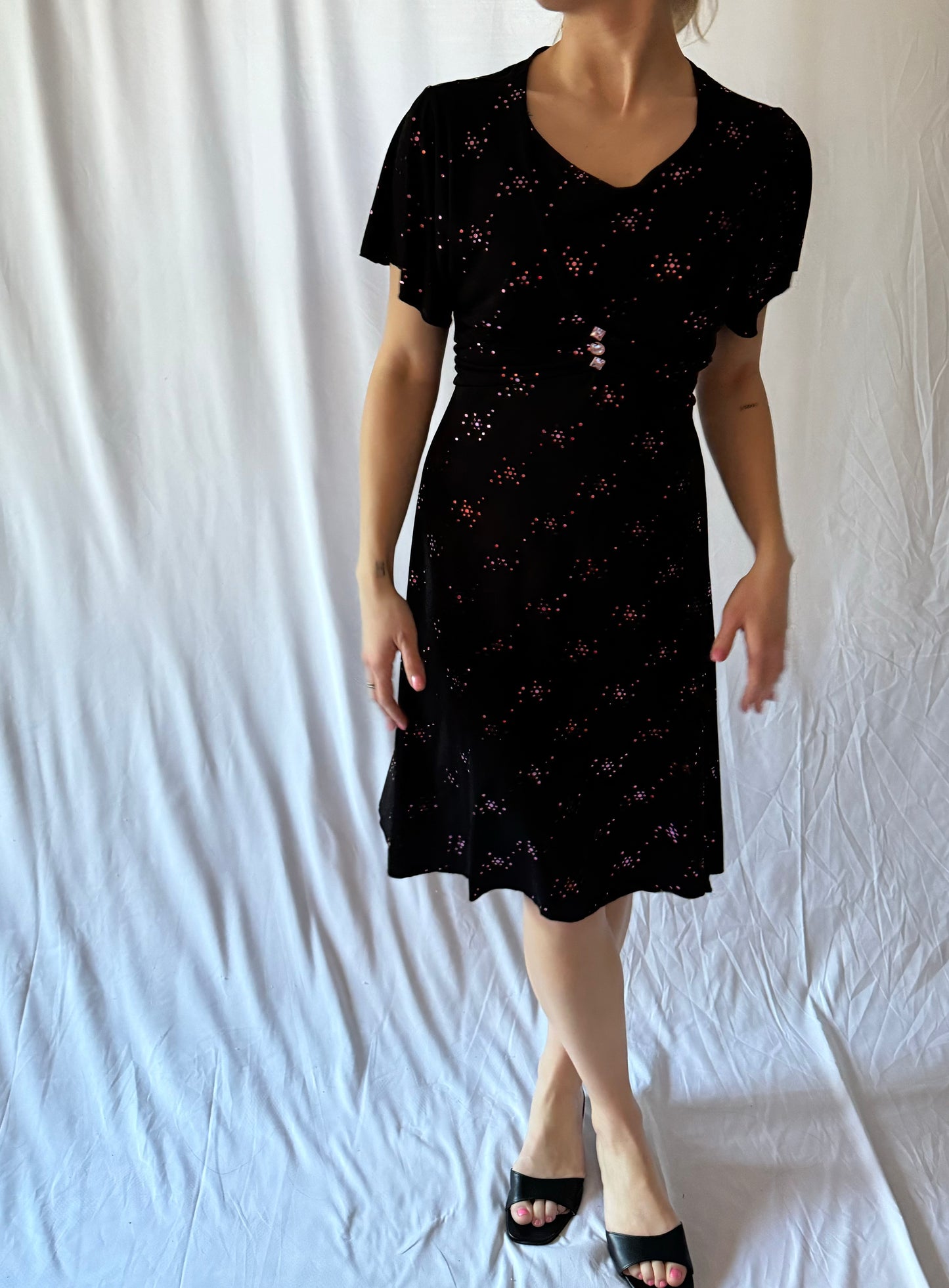 Y2k/Vintage Black & Pink Flutter Midi