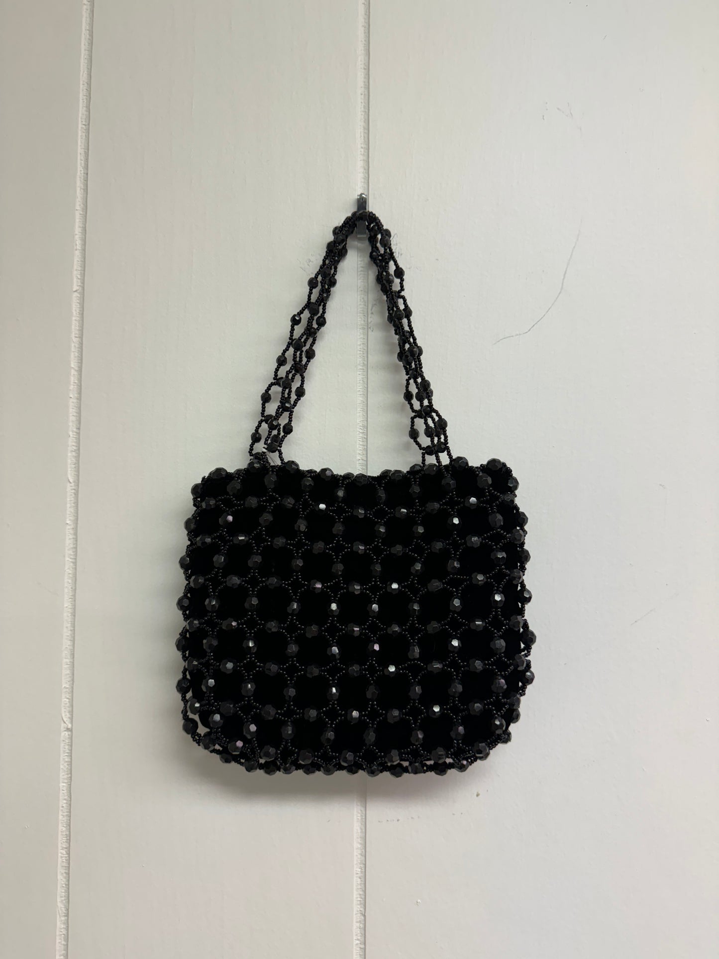 Vintage Black Beaded Basket Bag