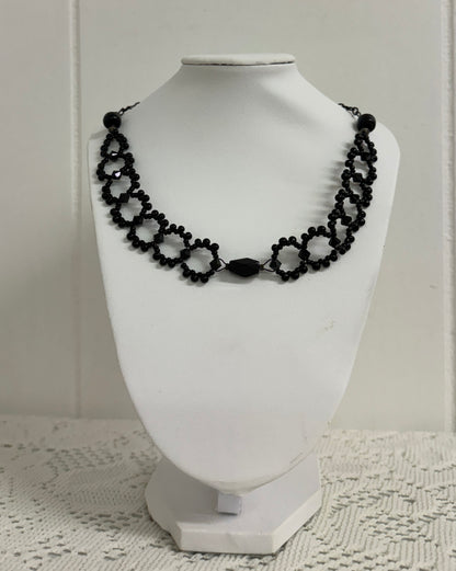 90s Black Beaded Choker Necklace