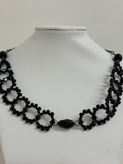 90s Black Beaded Choker Necklace