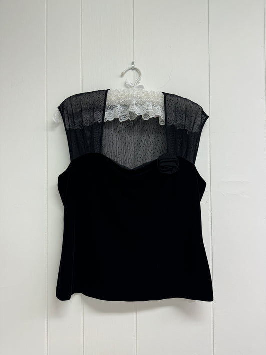 M/L Vintage Black Velvet Rosette Top