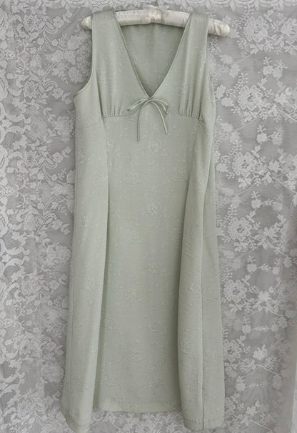 M/L Vintage Mint Green Floral Midi/Maxi Dress