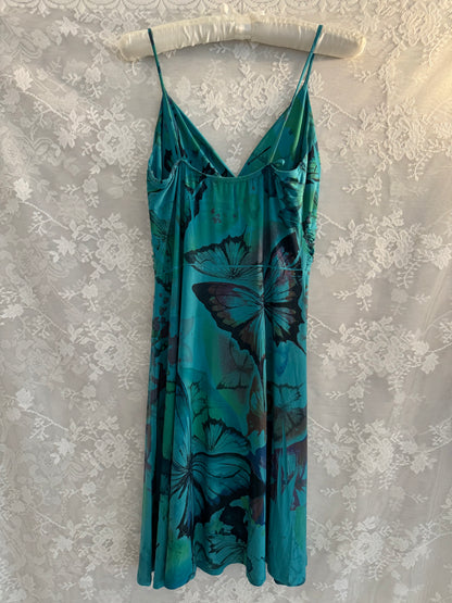 S/M Y2k Blue/Green Butterfly Midi Dress