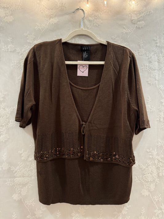 XL Y2k Brown Layered Knit Top