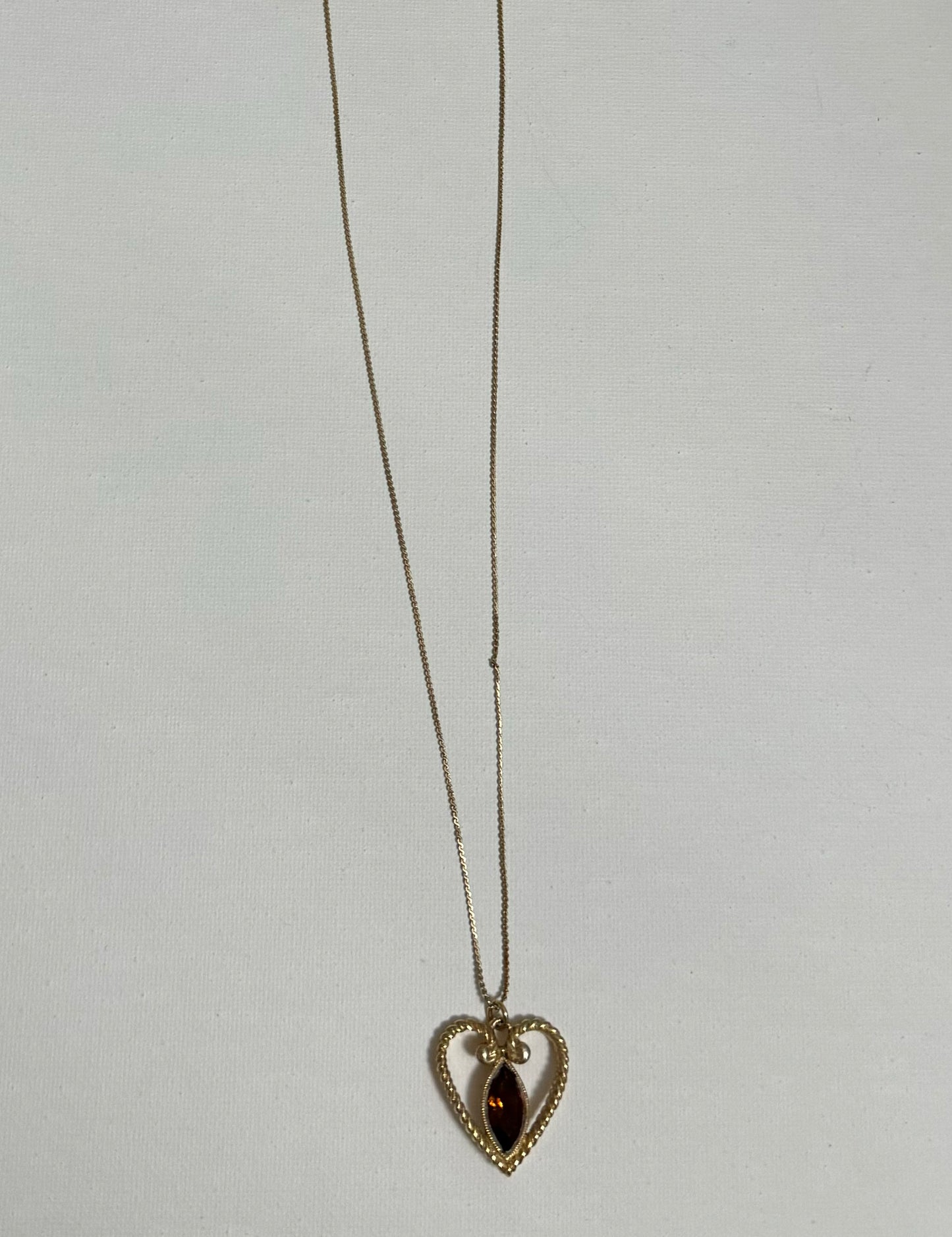 Vintage Open Heart with Stone Pendant Necklace