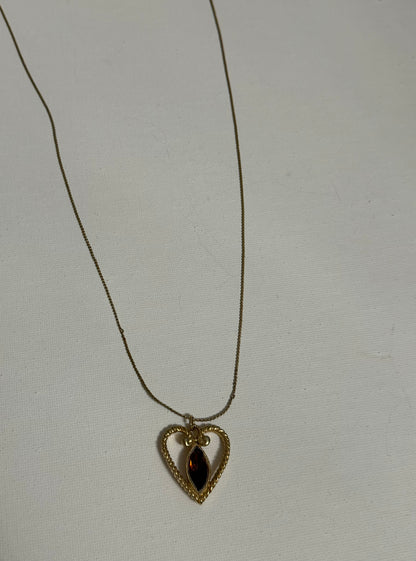 Vintage Open Heart with Stone Pendant Necklace