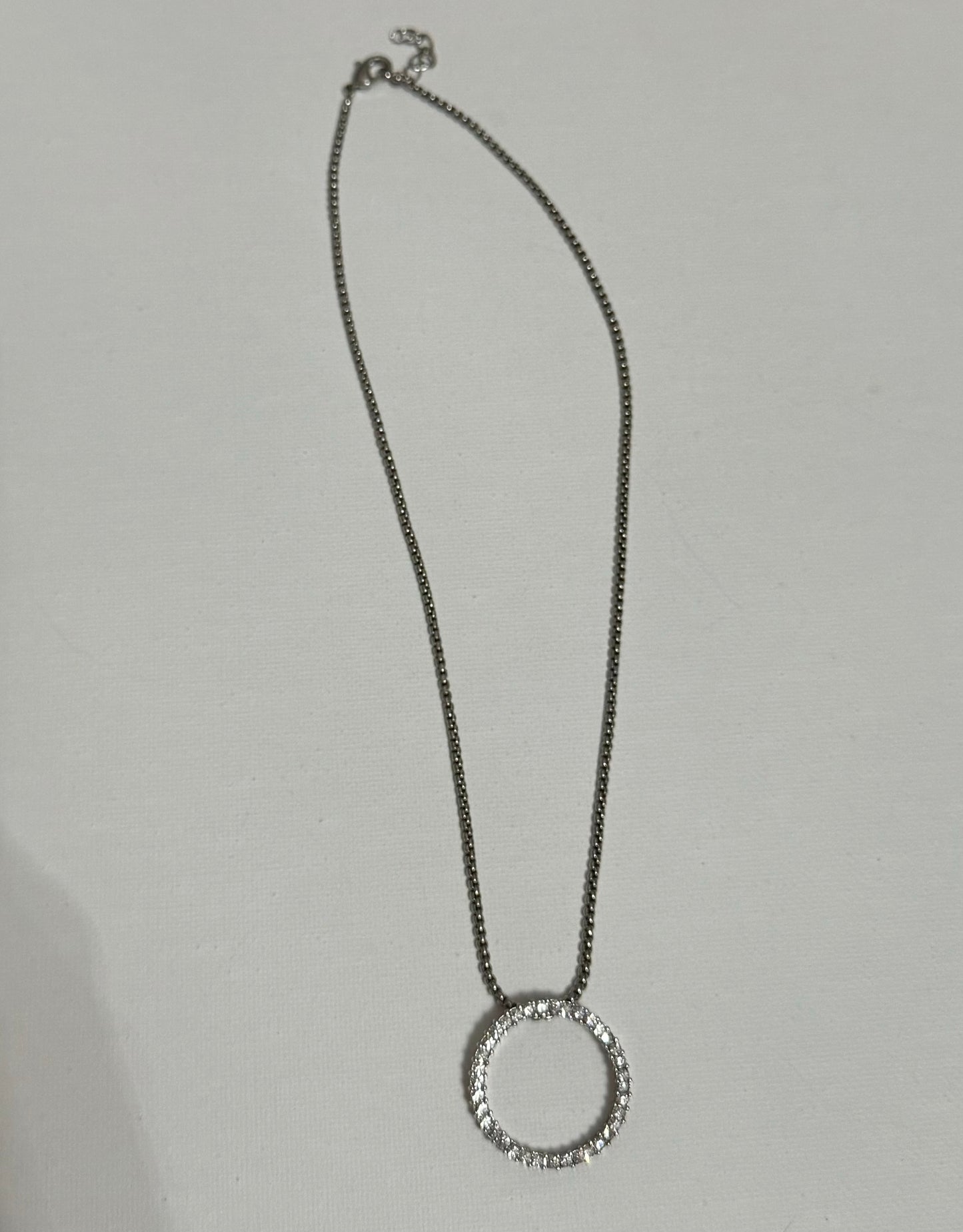 Y2k Silver Rhinestone Circle Necklace