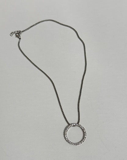 Y2k Silver Rhinestone Circle Necklace