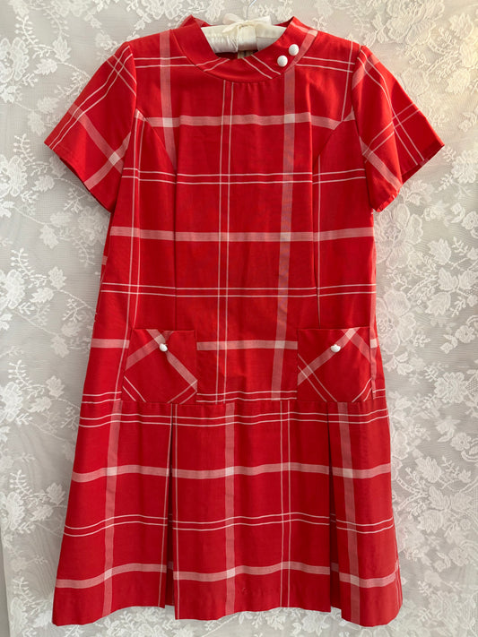 M/L Vintage 1950s/60s Red Windowpane Dress