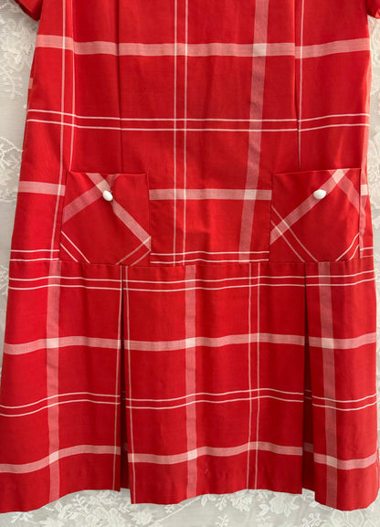 M/L Vintage 1950s/60s Red Windowpane Dress