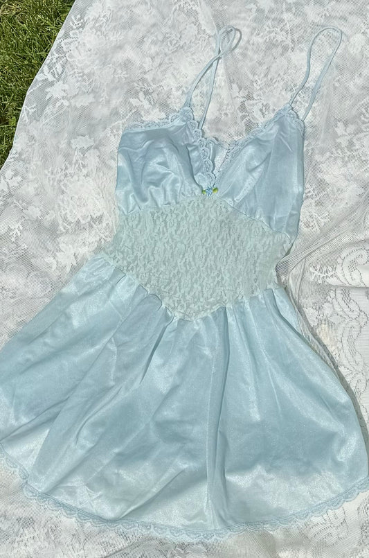 M/L Y2k Baby Blue Lace Cutout Top